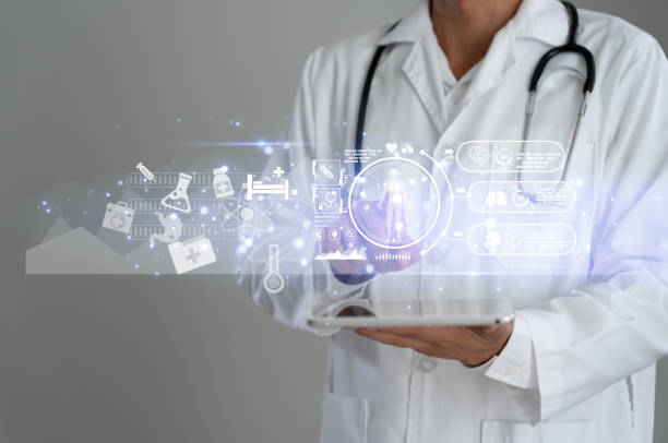 istock Electronic medical record on tablet technology, digital healthcare and network connection on modern future, Doctor diagnose digital patient record on virtual, health care, futuristic, diagnose 1496415526