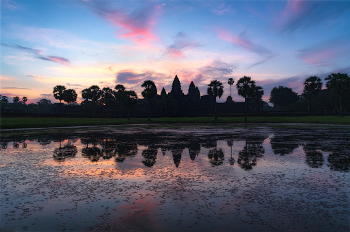 Angkor Wat silhouette at sunrise, Siem Reap, Cambodia