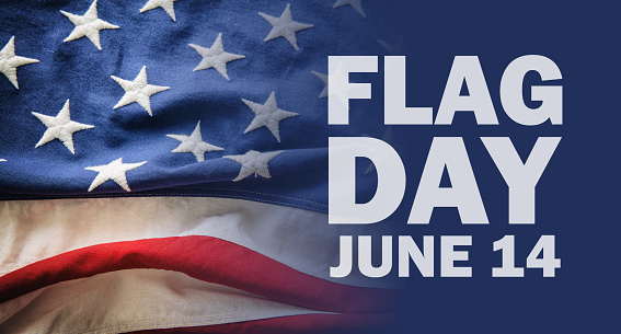 America flag day. U.S. Army birthday. United states national holiday, June 14th, text on US flag background