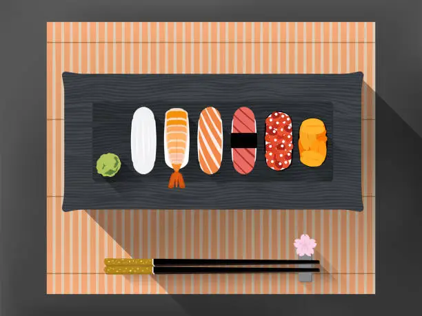 Vector illustration of Daily_A002_Japanese meal with sushi vector illustration graphic EPS10