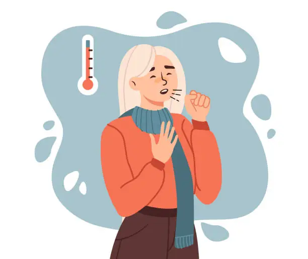 Vector illustration of Sick woman with cold and flu concept