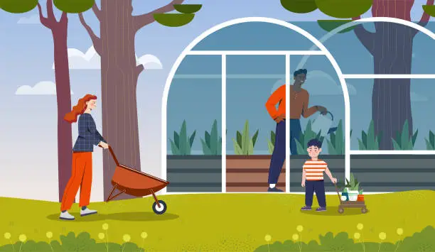 Vector illustration of People near greenhouse concept
