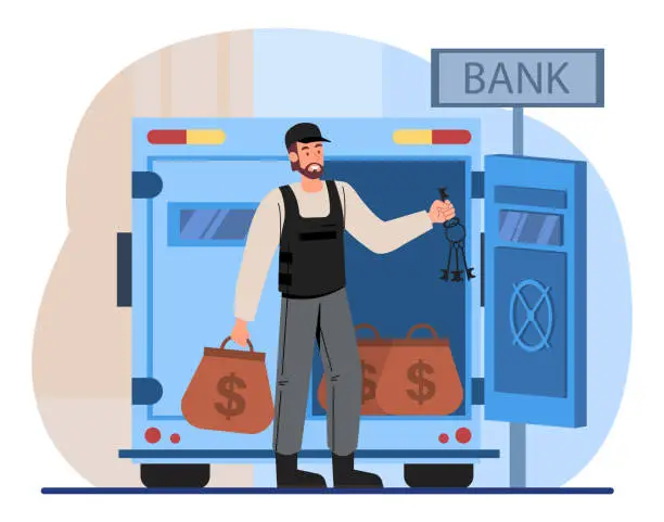 Vector illustration of Encashment man near bank concept