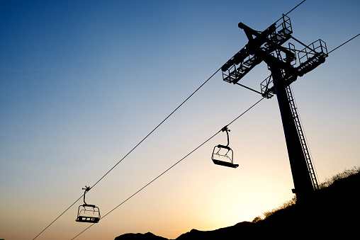 Chairlift in the Pyrenees, Aragon, Huesca Province in Spain.