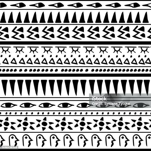 Aztec Repeat Aztec Ethnic Vector Seamless Pattern Blackwhite Color Egyptian ...