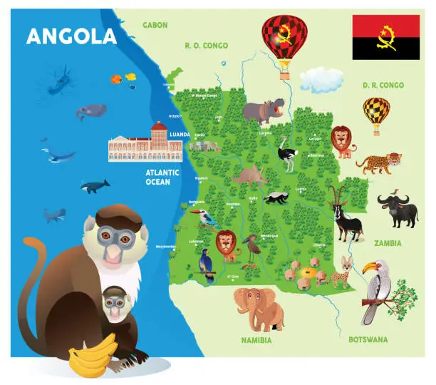 Vector illustration of Cartoon Map of Angola