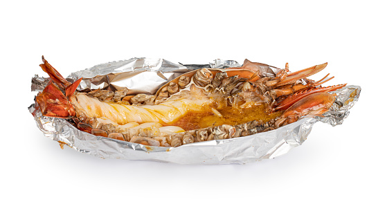 Grilled Giant River Prawn isolated on white background With clipping path.
