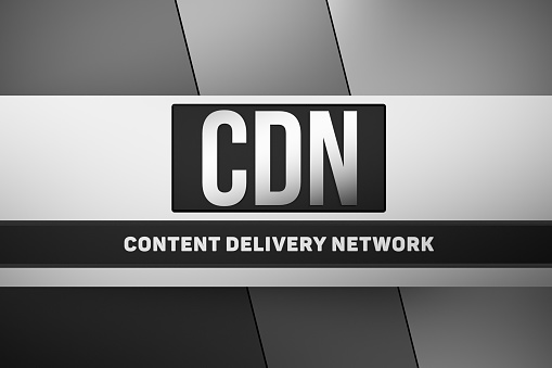 CDN content delivery network text concept metal. CDN abbreviation, definition, banner. 3D render.