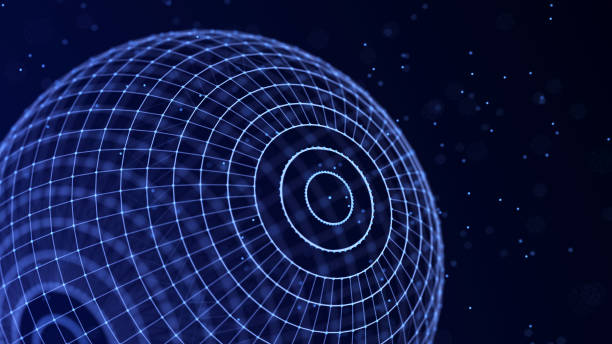 istock Abstract 3d sphere. Mesh of sphere with points and lines on dark background. Science and technology. 3d rendering. 1496439104