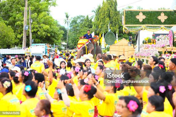 Many Thai People Are Attending A Cultural Festival Around Banana Stock Photo - Download Image Now