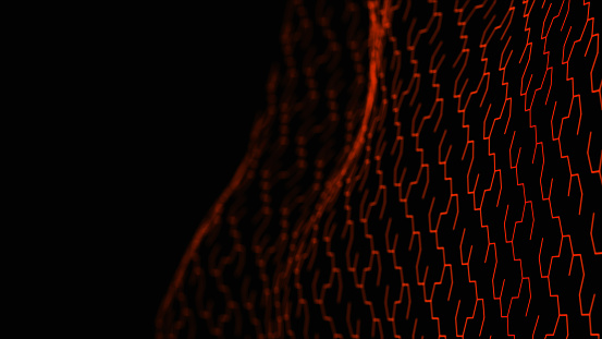 Beautiful curved wave on a dark background. Digital technology background. Concept of network. 3D rendering