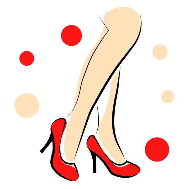 Vector illustration of Female legs in red shoes