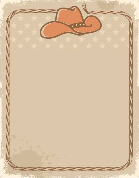 istock Cowboy vintage poster with cowboy hat and rope frame. Vector western illustration background for text or design 1496447039