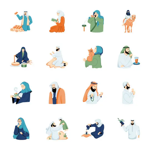 Vector illustration of Pack of Muslim People Flat Illustrations