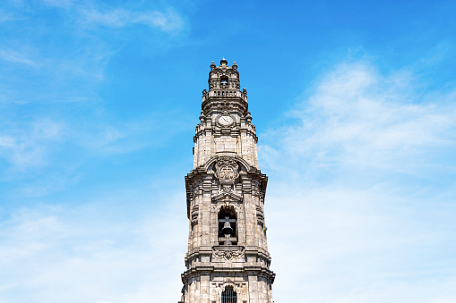 Clerigos Tower (Torre dos Clerigos) a main landmark of city of Porto, Portugal. Unesco World Heritage Site