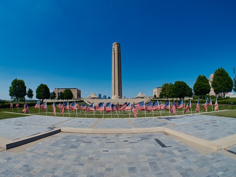 Kansas City, Missouri - June 3, 2023: Liberty Memorial in Penn Valley Park Fisheye