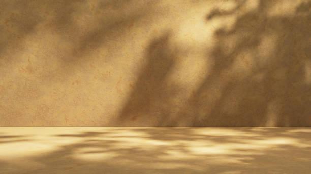 istock Cement wall background stage with shadows and sunlight, summer luxury plaster wall background, mock up stage placement wall and platform studio room 1496449406