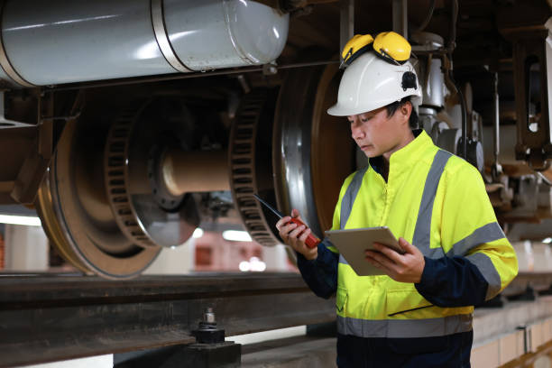 istock Railway experts are investigating foundation below the train and drive wheel system 1496457711