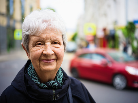Portrait of senior woman on the street.