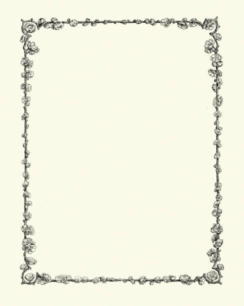 Vintage illustration Branch and blossom flower border frame, design element, Victorian, 19th Century style