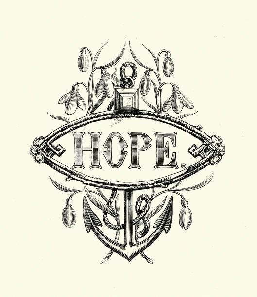 Vintage illustration Hope, Anchor, Snowdrop flowers, 19th Century