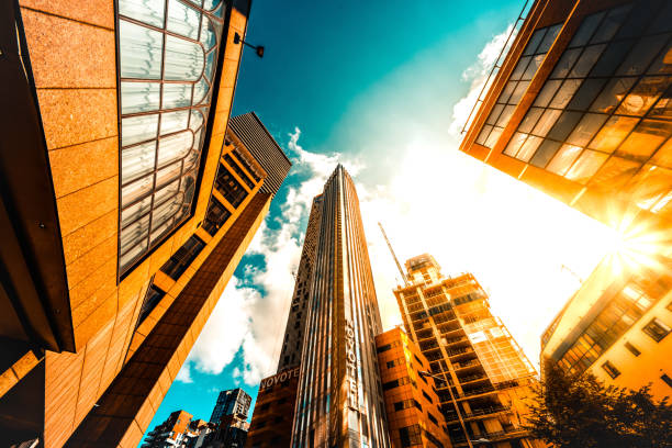 istock Office skyscraper Reflection in the sunlight, Canary Wharf, London 1496472801