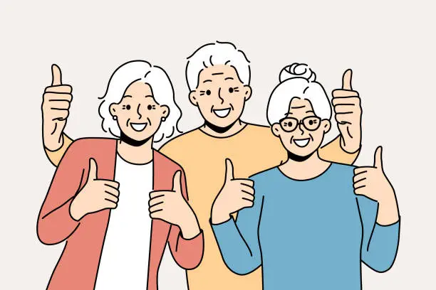 Vector illustration of Smiling old people showing thumbs up