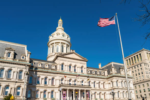 Baltimore City Hall in downtown Baltimore, Maryland, USA on a sunny day.