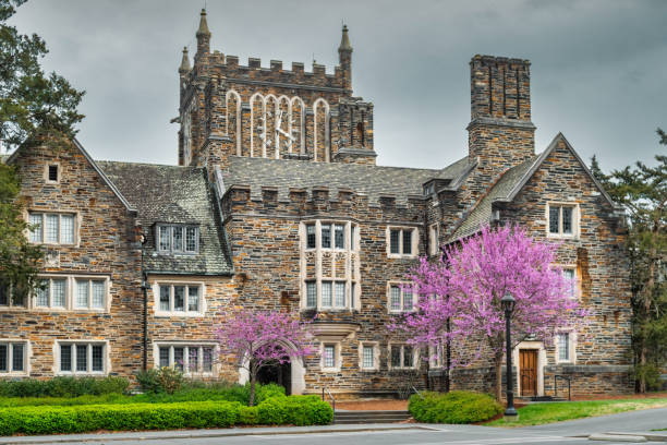 Duke University campus in Durham, North Carolina, USA on an overcast day.
