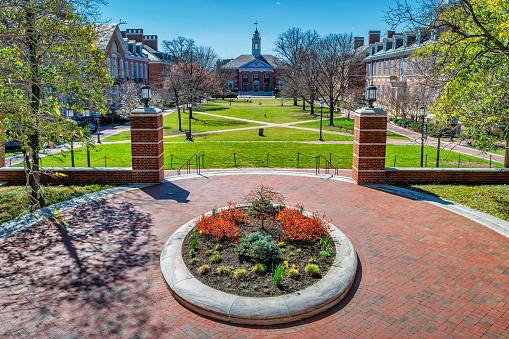 Johns Hopkins University campus in Baltimore, Maryland, USA on a sunny day.