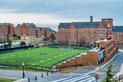 Cooper Field stadium on the Georgetown University campus in Washington DC, USA on an overcast day.