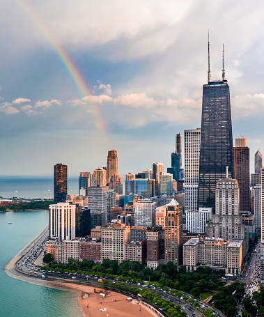 Chicago skyline and lake Michigan waterfront