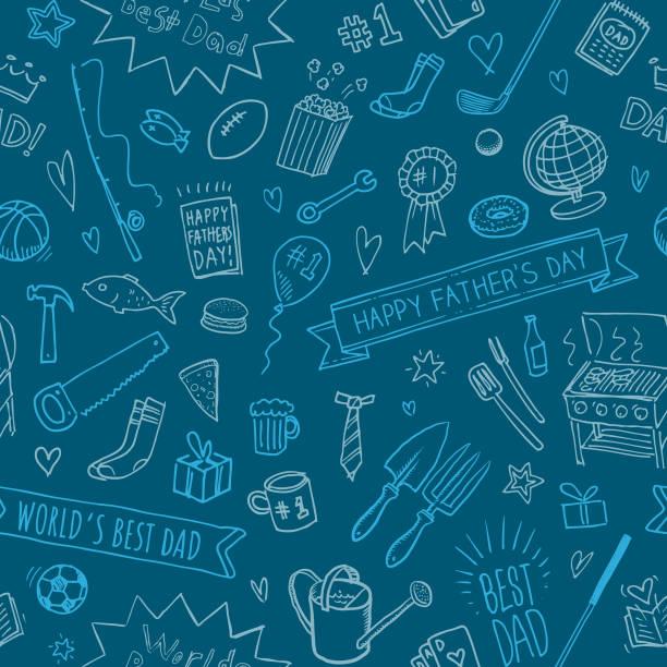Fathers day seamless wallpaper Seamless kids style hand drawn Fathers day doodle sketches vector illustration wallpaper background fathers day stock illustrations