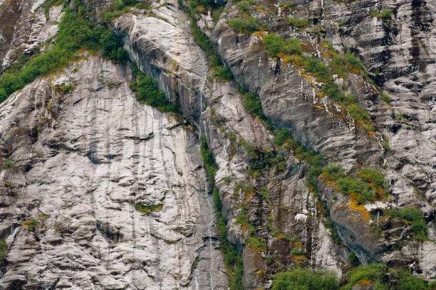 istock Gently eroded rock cliff with lichen and water stains 1496491666