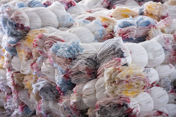 Stacks of empty plastic bags stock photo