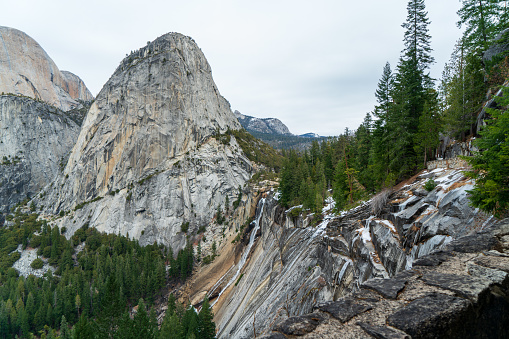 The Liberty Cap in Yosemite National Park in California during the winter season