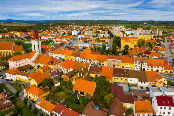 istock Blatna downtown with gothic Bell Tower, Czech Republic 1496497779