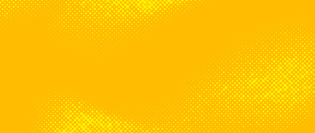 Bright yellow halftone background. Retro comic grain texture. Pixelated dots cartoon wallpaper. Pop art fading gradient pattern. Vector backdrop.