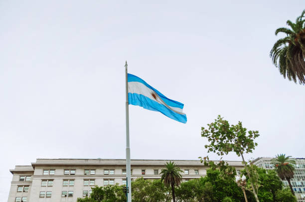 istock Flag of Argentina on a pole for Independence Day. 1496500433