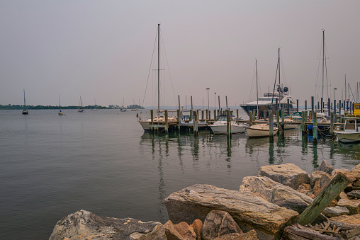 Tranquil seascape at the marina in Noank in Connecticut