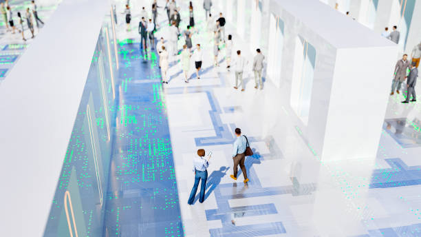 istock Futuristic street architecture with people walking 1496506566
