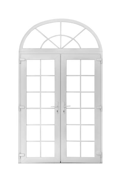 istock Real vintage house door window frame isolated on white background 1496508057