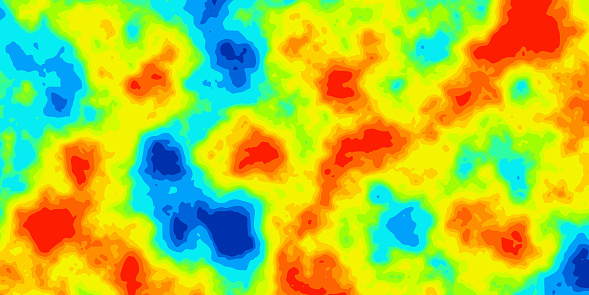 Abstract vector heat map of hot and cold distribution on landscape. Infrared thermographic background. Global warming concept. Data of temperature scanner