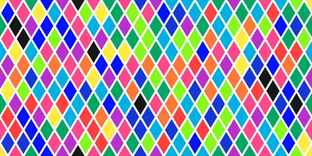Vector illustration of Harlequin bright multicolor seamless pattern. Argyle classic fabric design