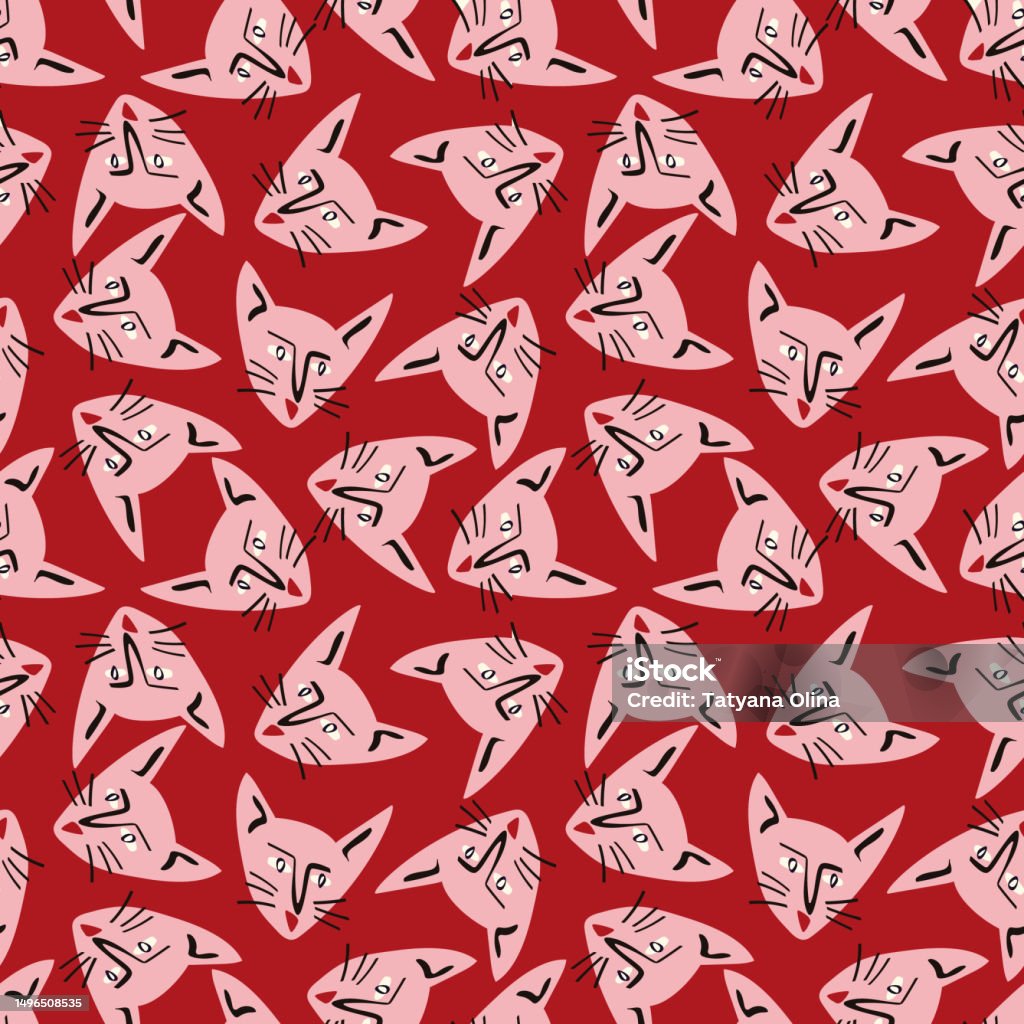 Kitty Face Pattern Pattern With Kitty With A Lovely Face Freaky Comic Cat Face Stock ...