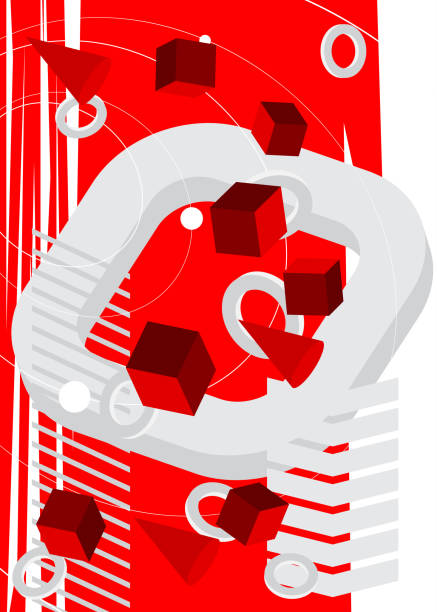 istock Retro minimal red and white abstract geometric poster. Vintage busy geometrical graphic shapes template. 1496514543