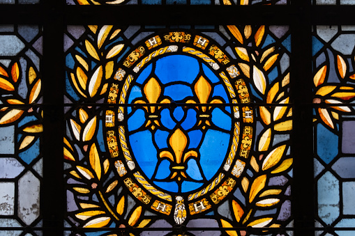 Seattle, King County - Washington State, Washington State, United States: First United Methodist Church - completed in 1908 on the southwest corner of Fifth Avenue and Marion Street. Designed by the architects of firm Schack and Huntington, in the Beaux arts style. Elegant stained glass window from1902, attributed to Povey Brothers Glass Company.
