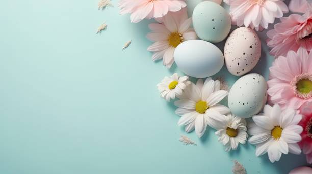 istock Beautiful happy easter day background with nest ornaments, eggs and flowers 1496521592