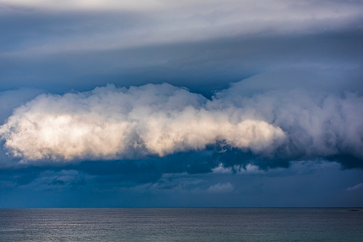 Dramatic shelf cloud storm system coming in to coast. South Coast, NSW, Australia.