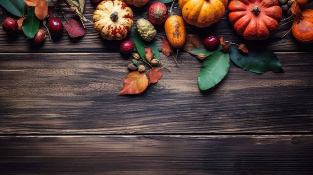 istock Beautiful Thanksgiving Day Background with pumpkin and leaf ornaments 1496525450
